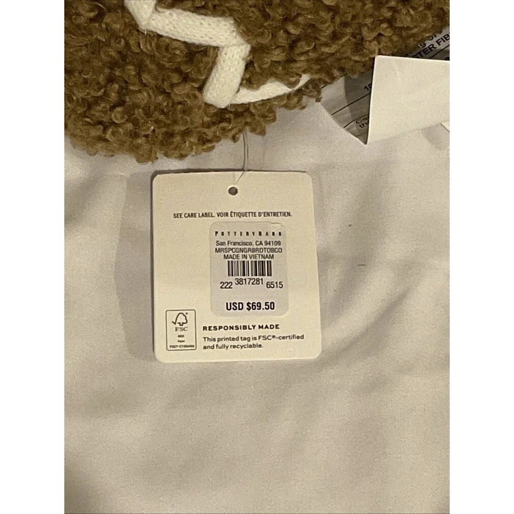 Pottery Barn Mr. Spice Gingerbread Pillow Cozy Plush Teddy Bear Fabric NWT